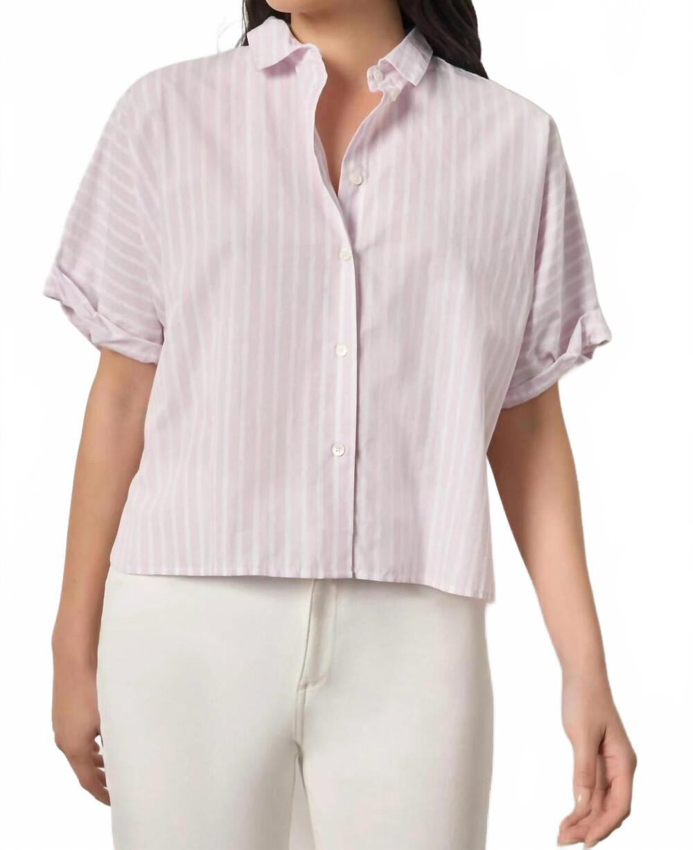 NEW LILLA P striped oversized button down dolman top in lavendar stripe